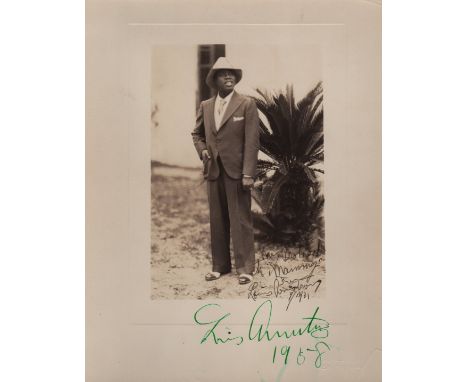 ARMSTRONG LOUIS: (1901-1971) American Jazz Trumpeter. A good vintage signed and inscribed 8 x 10 photograph, the unusual imag