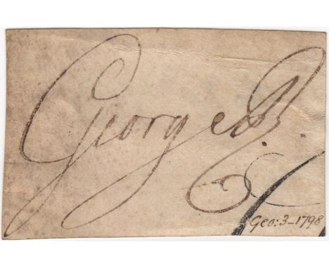 GEORGE III: (1738-1820) King of the United Kingdom 1760-1820. Ink signature ('George R', as King) on a 12mo piece neatly and 