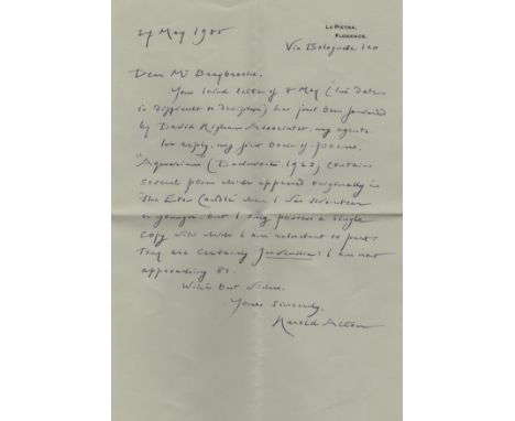 ACTON HAROLD: (1904-1994) British Writer, Scholar, and Aesthete. A.L.S., Harold Acton, one page, 4to, La Pietra, Florence, 27