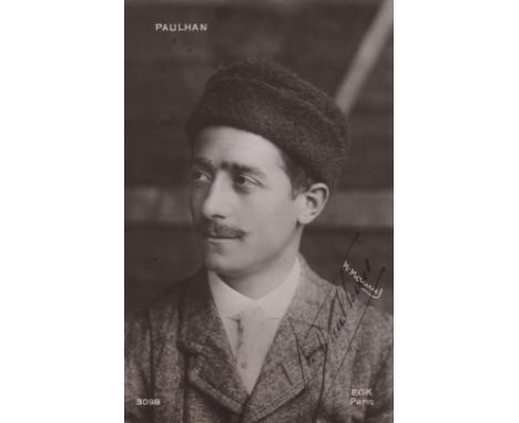 PAULHAN LOUIS: (1883-1963) French Pioneer Aviator, who in 1910 flew Le Canard, the world's first seaplane. A good vintage sig
