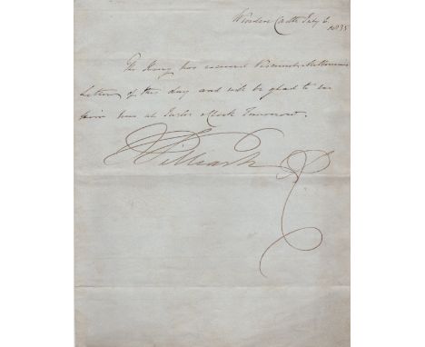 WILLIAM IV: (1765-1837) King of the United Kingdom of Great Britain & Ireland 1830-37. L.S., William R, one page, 4to, Windso