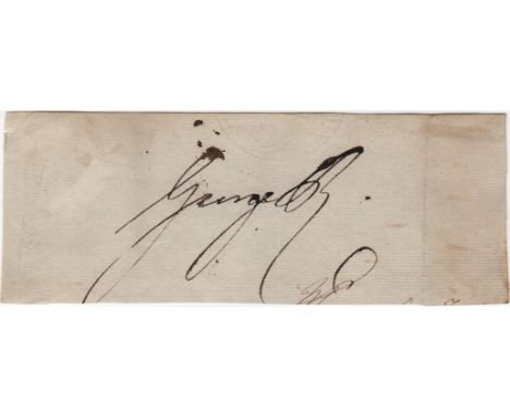 GEORGE IV: (1762-1830) King of the United Kingdom 1820-30. Dark ink signature ('George R', as King) on an oblong piece neatly