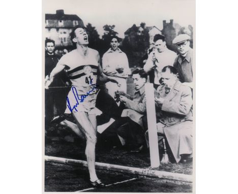 BANNISTER ROGER: (1929-   ) English Athlete who ran the first sub-four-minute mile. Signed 8 x 10 photograph, the image depic