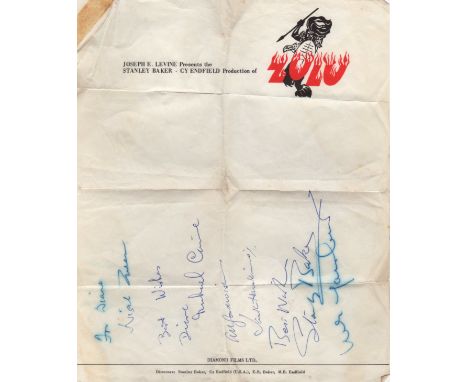 ZULU: An unusual sheet of printed 4to stationery issued by the production company of Diamond Films Ltd for the movie Zulu, in