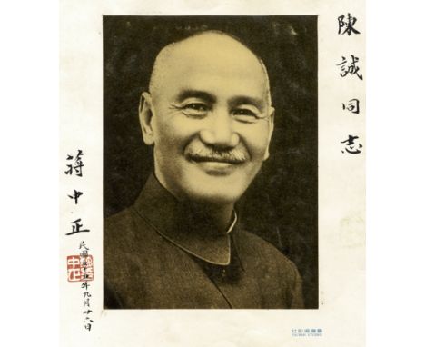 KAI-SHEK CHIANG: (1887-1975) President of the Republic of China 1948-49, 1950-75. A rare vintage large signed and inscribed (