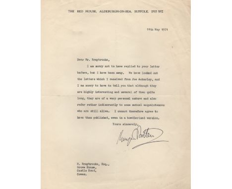  BRITTEN BENJAMIN: (1913-1976) English Composer.  T.L.S., Benjamin Britten, one page, 4to, The Red House, Aldeburgh-on-Sea, 1