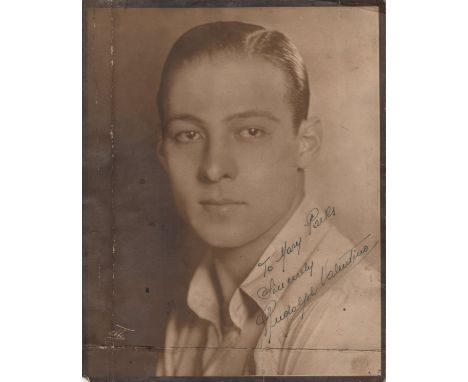 VALENTINO RUDOLPH: (1895-1926) Italian-born American Actor, a sex symbol of the 1920s. Vintage signed and inscribed sepia 8 x