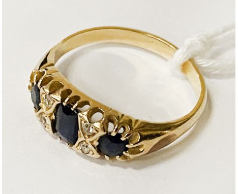 18CT GOLD TESTED SAPPHIRE &amp; DIAMOND RING SIZE S/T