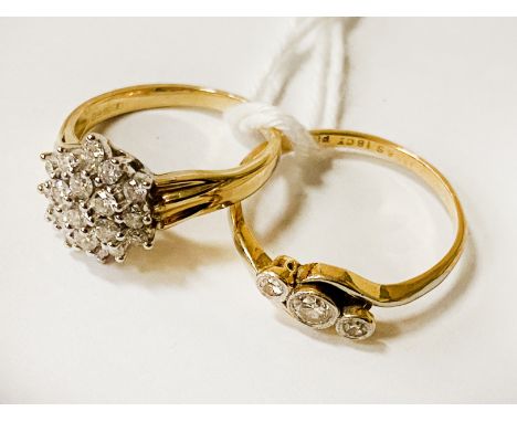 TWO 18CT GOLD &amp; DIAMOND RINGS - APPROX 6 GRAMS - SIZE K &amp; O