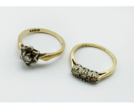 TWO 18CT GOLD &amp; DIAMOND RINGS SIZES J &amp; K 
