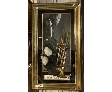 LOUIS ARMSTRONG ''SATCHMO'' CASED DISPLAY OF TRUMPET/SHOES PHOTO