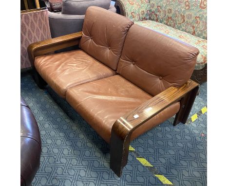 MID CENTURY BROWN LEATHER 2 SEATER BY AG BARCELONA