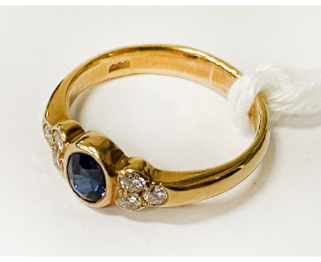 18CT GOLD SAPPHIRE &amp; DIAMOND RING SIZE T