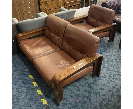 MID CENTURY LEATHER 2 SEATER &amp; ARMCHAIR BY AG BARCELONA