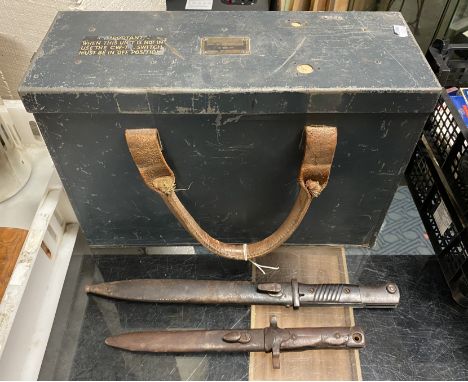 WW1 GERMAN BAYONET WITH A WW1 SHORT BAYONET &amp; A MILITARY RADIO TELEPHONE BOX