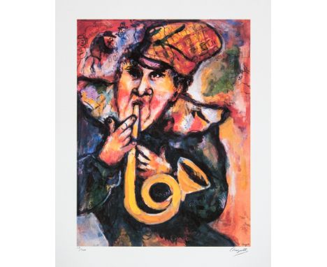 Marc Chagall (after) 'Trumpet' offset lithograph, signed bottom right, numbered with pencil bottom left, limited edition 27/3