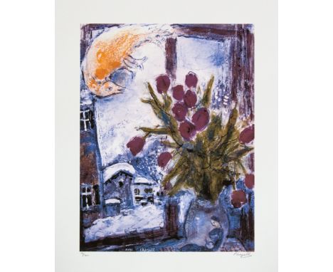 Marc Chagall (after) 'Bouquet Of Flowers' offset lithograph, signed bottom right, numbered with pencil bottom left, limited e