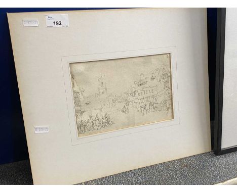 Thomas Rowlandson, etching The George at Stamford, Lincolnshire, mounted but unframed