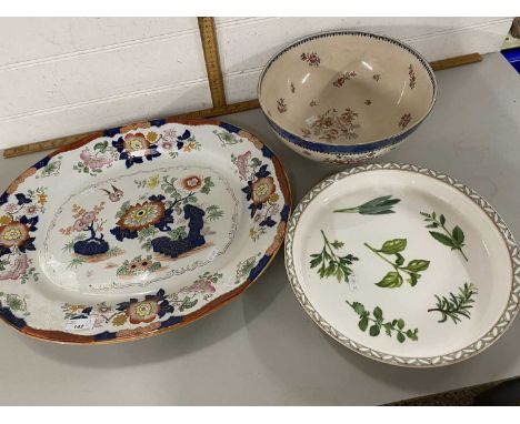 Large Ashworth Bros iron stone meat plate together with a Villeroy &amp; Boch serving dish and a Booths circular bowl (3)