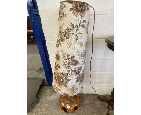 Retro West German pottery floor lamp with large floral shade