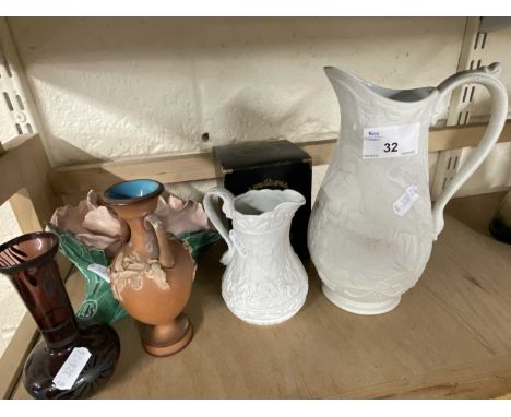 Mixed Lot: Various Portmeirion jugs, assorted vases, pottery model roses