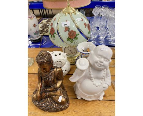 Mixed Lot: Buddha ornaments, table lamp etc