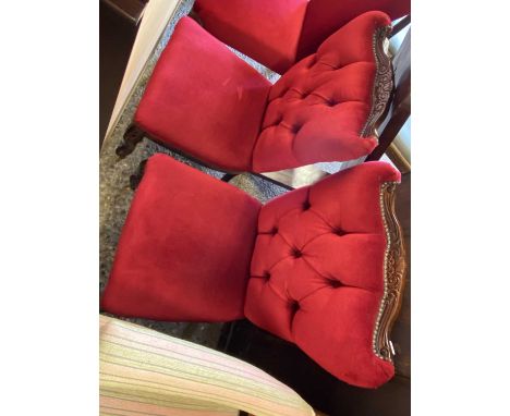 Pair of red button upholstered side chairs