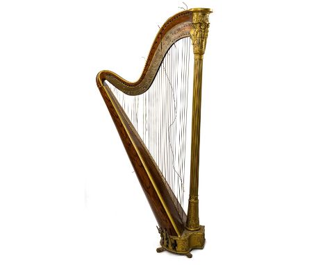 SEBASTIAN ERARD GRECIAN HARP WITH WELSH PROVENANCE with bird's eye maple frame, the gilded Corinthian column carved with Grec