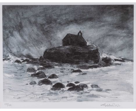 ‡ SIR KYFFIN WILLIAMS RA limited edition (138/150) lithograph - St Cwyfan's church, Aberffraw, Ynys Mon (Anglesey), fully sig