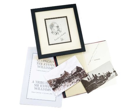 ‡ SIR KYFFIN WILLIAMS RA early pencil sketch - head-portrait of bespectacled gent smoking a pipe, inscribed below 'Burdened w