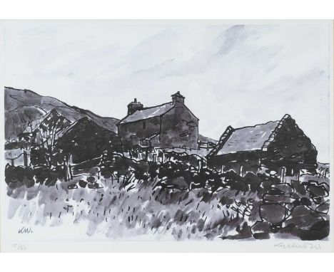 ‡ SIR KYFFIN WILLIAMS RA limited edition (15/50) print - a farmstead in Hendre Waelod, fully signed in pencil, 37 x 54cmsProv