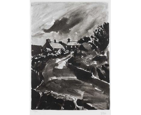 ‡ SIR KYFFIN WILLIAMS RA limited edition (189/250) print - cottages in a country lane, signed with initials, 51 x 37cmsProven