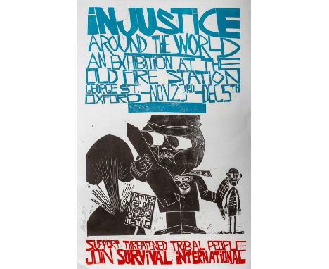 ‡ PAUL PETER PIECH three colour lithograph - exhibition poster supporting threatened tribal people, signed and dated 1987, 76