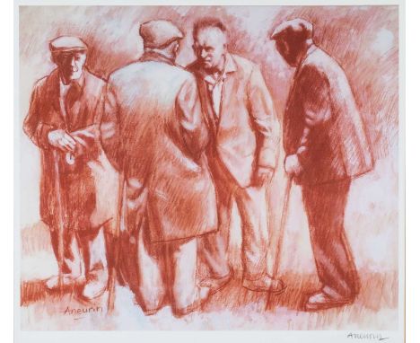 ‡ ANEURIN JONES print - farmers in conversation, signed in pencil, 30 x 35cmsProvenance: private collection CardiffComments: 