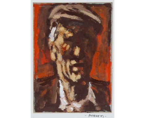 ‡ ANEURIN JONES oil on card - portrait of a farmer in a flat cap, signed on mount, 15 x 11cmsProvenance: private collection C