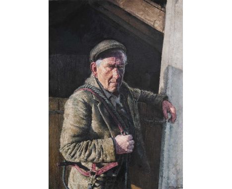 ‡ KEITH BOWEN large oil on canvas - half portrait of a countryman, entitled verso 'The Stable Lad - 'Billy Wilson'', signed r