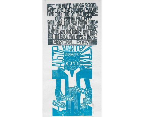 ‡ PAUL PETER PIECH two colour lithograph - Australian First Nations land rights poem by Bill Day, 'Australian Crucifixion', s