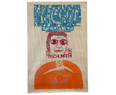 ‡ PAUL PETER PIECH three colour lithograph - quote form British economist E.F.Schumacher CBE entitled 'The Smallest Mosquito'