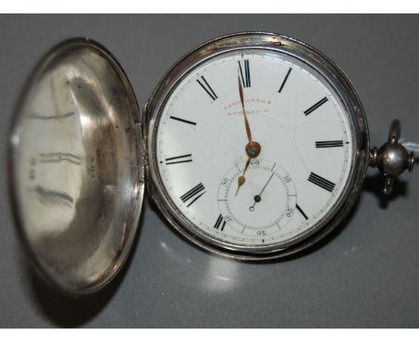 Large antique silver full Hunter pocket watch by John Adams of Liverpool, in an engine turned case.