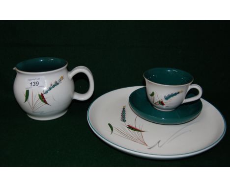 Denby dinner and tea service designed by Andrew College 'Green Wheat' pattern approx 60pc.