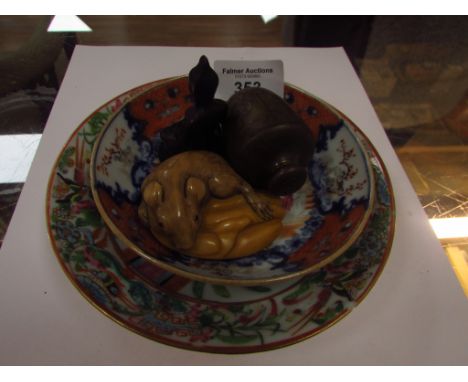 Canton dish Netsuke and 3 other items