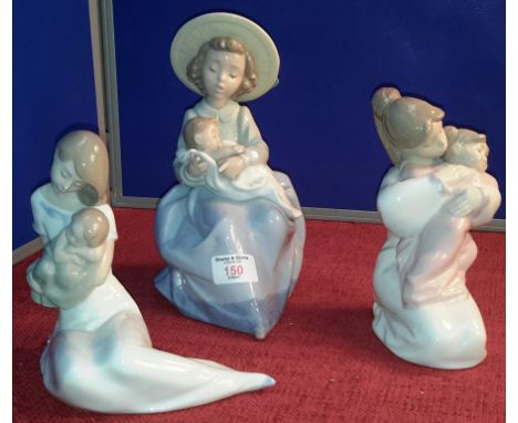 3 Nao lady figures holding babies, tallest 23cm