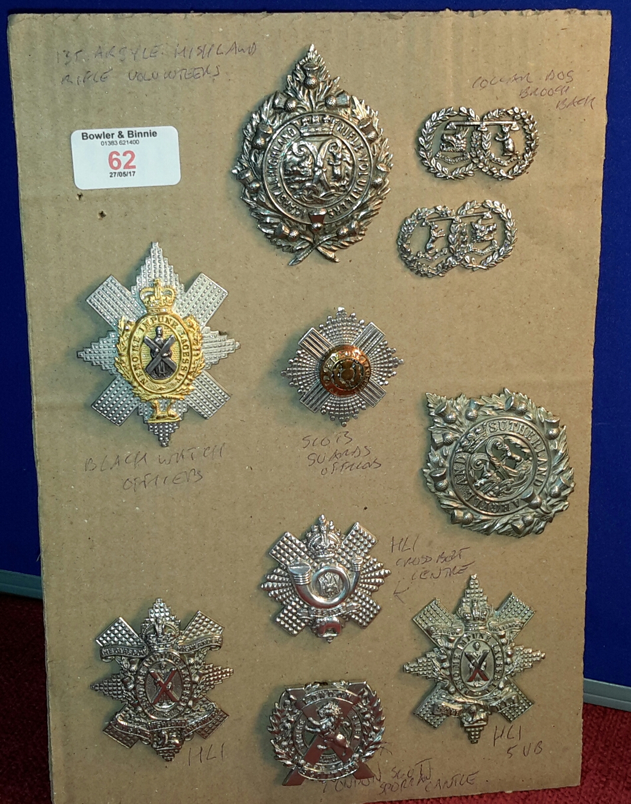 Board Of Scottish Military Badges Which Includes First Argyle Highland   Original 