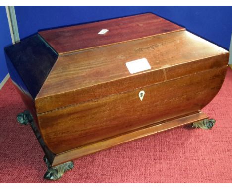 Victorian mahogany sarcophagus teas caddy, no interior, 20x35x23cm 