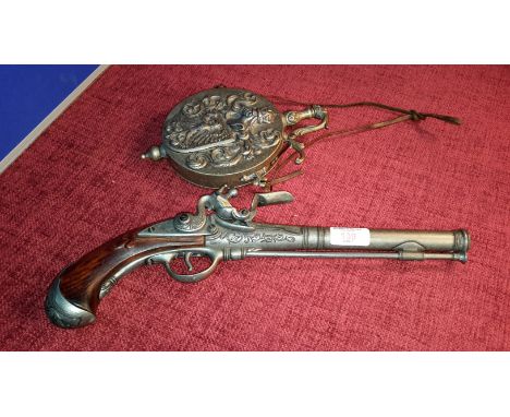 Reproduction flint lock pistol with water flask