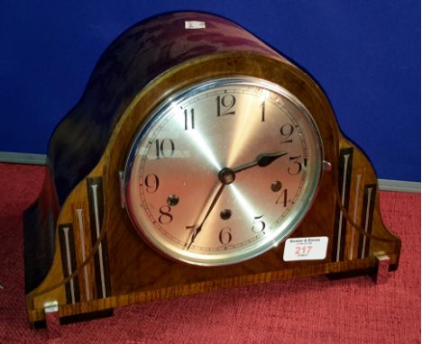 3 hole deco mantle clock with inlays, stamped 'Haller' 