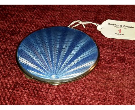 Birmingham silver with blue enamel top compact, 7.5cm diameter