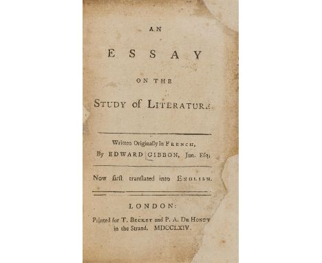 Gibbon (Edward) An Essay on the Study of Literature, first English edition, marginal loss to title, neatly restored, short te