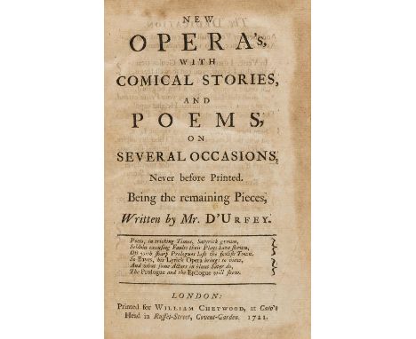 D'Urfey (Thomas) New Opera's, with comical stories, and poems, on several occasions, first edition, bookplate of Stanley Earl