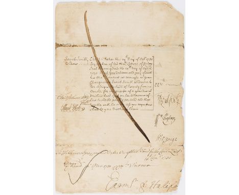 NO RESERVE Walpole (Sir Robert, first Earl of Orford, Prime Minister, 1676-1745) Treasury document authorising payment of £25